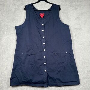 VTG Venezia Jeans Navy Blue Button Front Jumper Dress Plus Size 26/28 Sleeveless